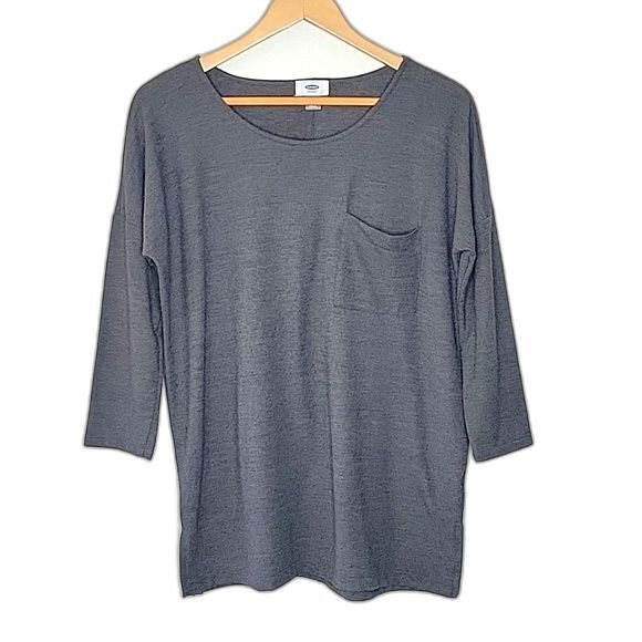 OLD NAVY Gray Casual 3/4 Sleeve Drop Shoulder Round Neckline Slits Shirt size SP - Picture 1 of 11
